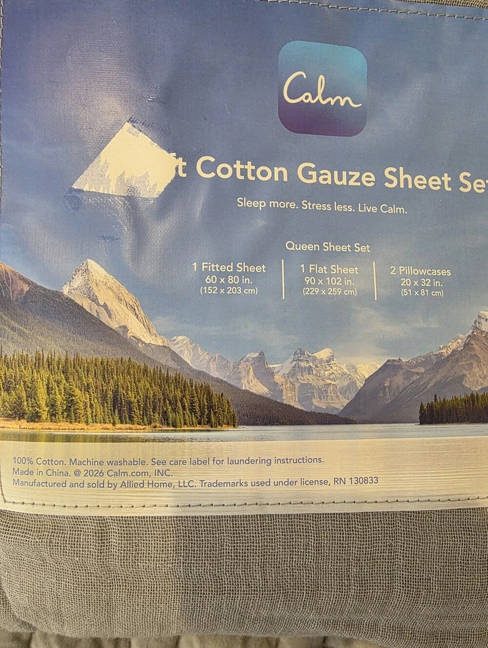 4pc Calm Queen Gauze Sheet Set Stone Grey